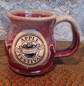 APPLE FESTIVAL LAFAYETTE, NY POTTERY MUG HANDMADE IN USA GREY FOX POTTERY